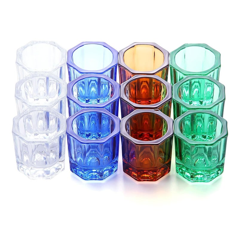 JMU 12 Pck Dental Dappen Dishes, Glass Dappen Dishes for Acrylic Nails Glass Crystal Cups Nails, 1.3" x 1.33", 4 Colors - Image 1